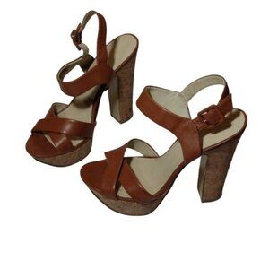Nine West Women's Brown Leather Cork Platform Sandals Size 9M